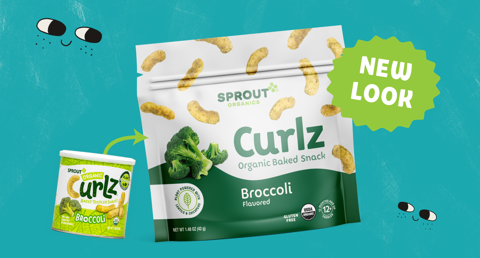 the old curlz snack can next to the new bag format